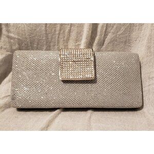 Majid Sparkly Silver Evening Box Bag w/ Two Detachable Straps